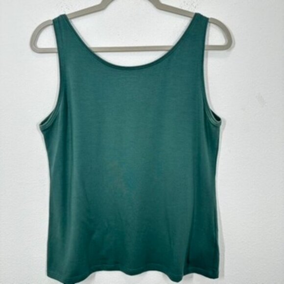 Eileen Fisher Size Medium Green Scoop Neck Layering Tank Organic Cotton Stretch - Picture 6 of 6
